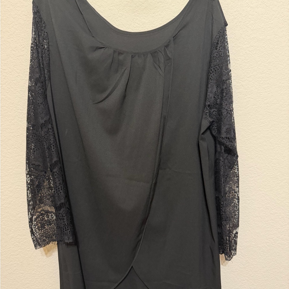 Elegant Black Blouse with Lace Sleeves